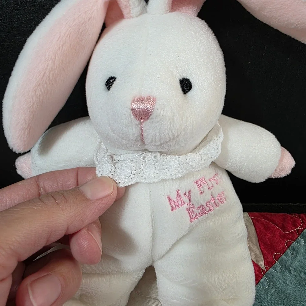 Chosun International Plush Bunny Small White‎ Pink My First Easter Lace Collar